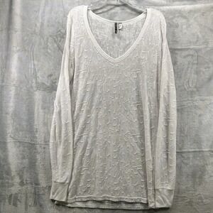 Women's Sheer Burnout Texture V-Neck Boho Flowy Tunic Top Ivory Cream‎ Large
